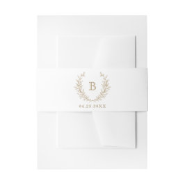 Elegant Golden Laurel Wreath Wedding Monogram Uitnodigingen Wikkel