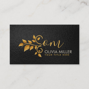Elegant Golden Leaf-wervelmonogram Visitekaartje