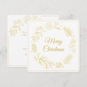 Elegant Golden Leaves & Berries Christmas square Kaart (Voorkant / Achterkant)