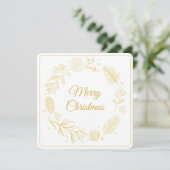 Elegant Golden Leaves & Berries Christmas square Kaart (Staand voorkant)