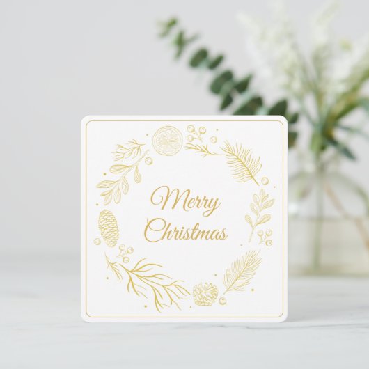Elegant Golden Leaves & Berries Christmas square Kaart (Staand voorkant)