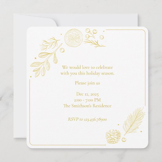 Elegant Golden Leaves & Berries Christmas square Kaart (Achterkant)