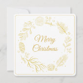 Elegant Golden Leaves & Berries Christmas square Kaart (Voorkant)