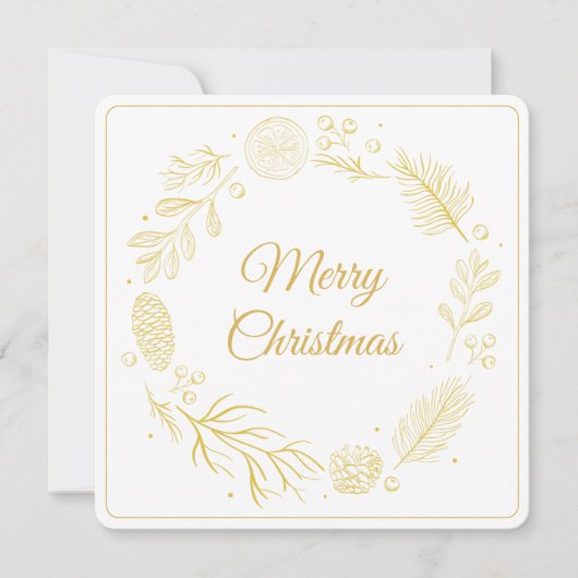 Elegant Golden Leaves & Berries Christmas square Kaart (Voorkant)