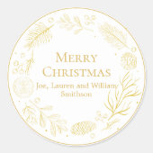 Elegant Golden Leaves & Berries Merry Christmas Ronde Sticker (Voorkant)