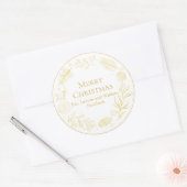 Elegant Golden Leaves & Berries Merry Christmas Ronde Sticker (Envelop)