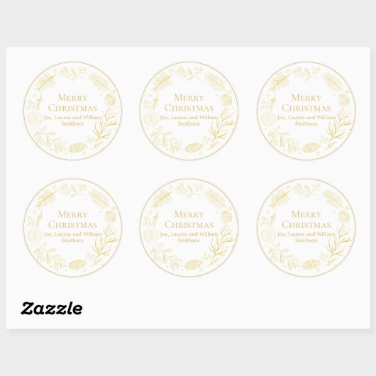 Elegant Golden Leaves & Berries Merry Christmas Ronde Sticker (Vel)