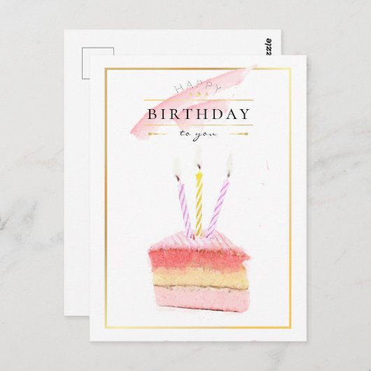 Elegant Golden Lijst Birthday Cake Slice Briefkaart (Voorkant / Achterkant)