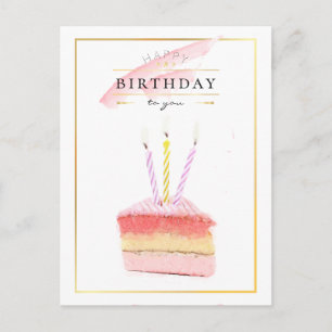 Elegant Golden Lijst Birthday Cake Slice Briefkaart