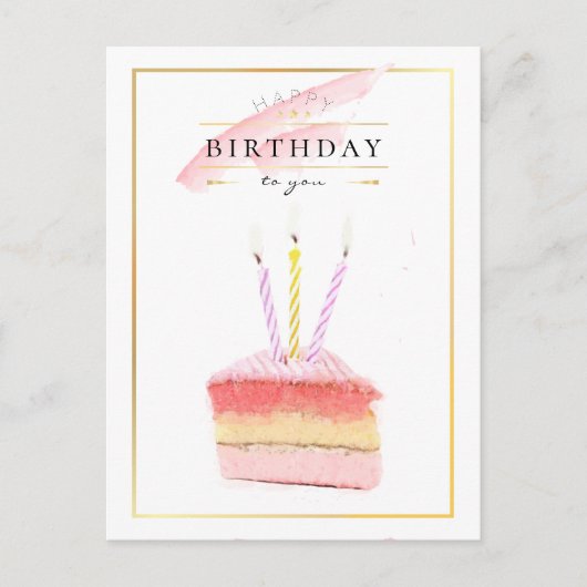 Elegant Golden Lijst Birthday Cake Slice Briefkaart (Voorkant)