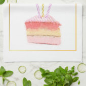 Elegant Golden Lijst Birthday Cake Slice Theedoek (Gevouwen)