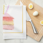 Elegant Golden Lijst Birthday Cake Slice Theedoek (Quarter Fold)