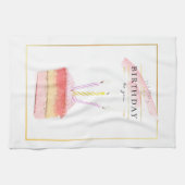 Elegant Golden Lijst Birthday Cake Slice Theedoek (Horizontaal)