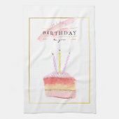 Elegant Golden Lijst Birthday Cake Slice Theedoek (Verticaal)