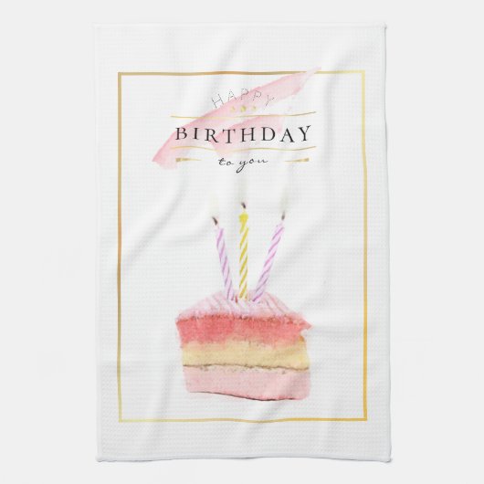 Elegant Golden Lijst Birthday Cake Slice Theedoek (Verticaal)