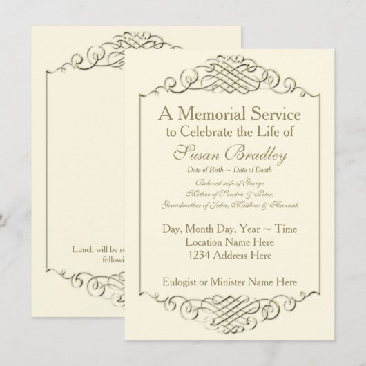 Elegant Golden  Lijst met 2 Memorial Service Kaart (Voorkant / Achterkant)