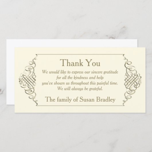 Elegant Golden Lijst Sympathie Bedankkaart (Voorkant / Achterkant)