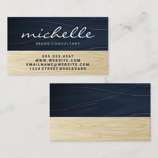 Elegant Golden Lines | Houtkorrels Visitekaartje (Voorkant / Achterkant)