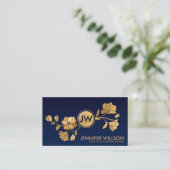 Elegant Golden Magnolia Blossom Monogram Visitekaartje (Staand voorkant)
