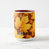 Elegant Golden Maple Leaf Custom Name & Quote Mug Mok (Midden)