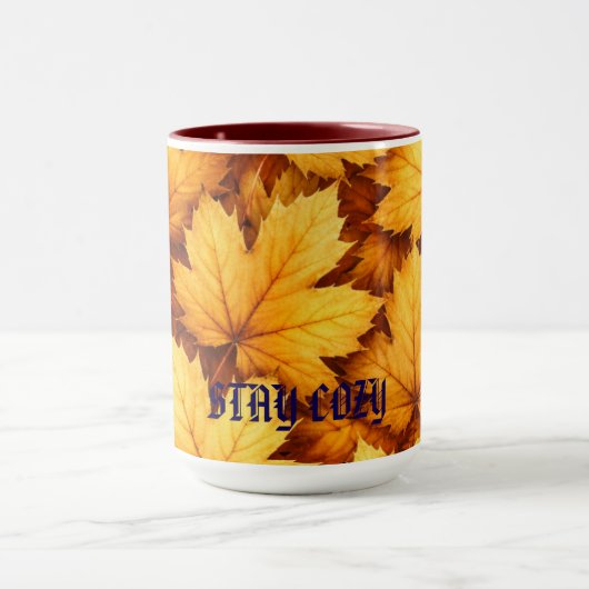 Elegant Golden Maple Leaf Custom Name & Quote Mug Mok (Midden)