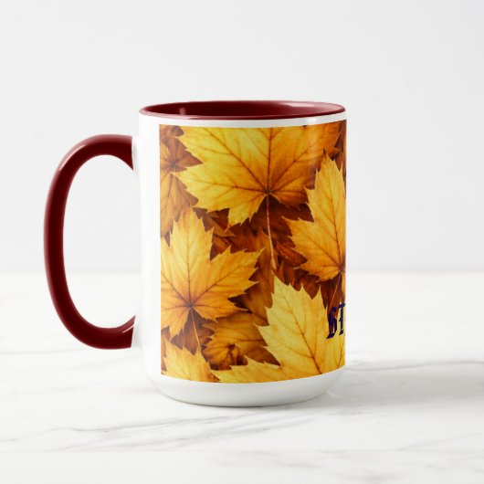 Elegant Golden Maple Leaf Custom Name & Quote Mug Mok (Links)