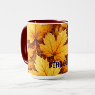 Elegant Golden Maple Leaf Custom Name & Quote Mug Mok