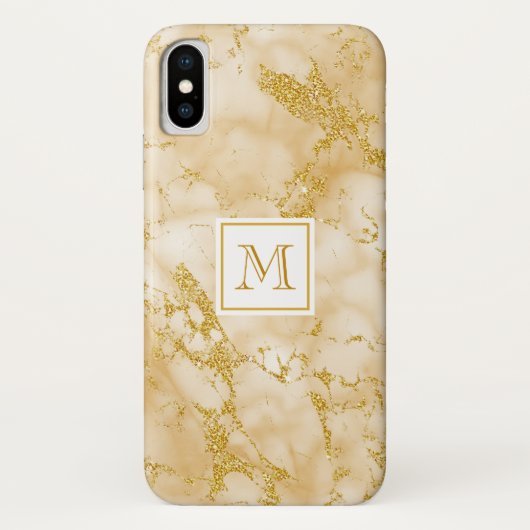 Elegant Golden Marble Monogram Faux Gold Glitter Case-Mate iPhone Case (Achterkant)
