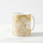 Elegant Golden Marble Monogram Faux Gold Glitter Koffiemok (Voorkant rechts)
