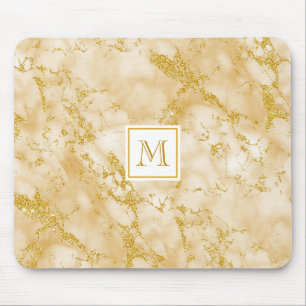 Elegant Golden Marble Monogram Faux Gold Glitter Muismat