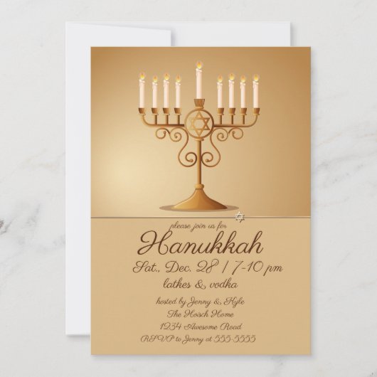 Elegant Golden Menorah Chanoeka Party Kaart (Voorkant)