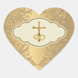 Elegant Golden Metallic Crucifix Wedding Rings Hart Sticker