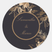 Elegant Golden Metallic Rozen Floral Wedding Class Ronde Sticker (Voorkant)
