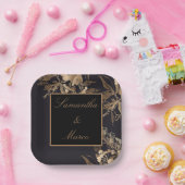 Elegant Golden Metallic Rozen Floral Wedding Papieren Bordje (Feest)