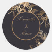 Elegant Golden Metallic Rozen Floral Wedding Ronde Sticker (Voorkant)