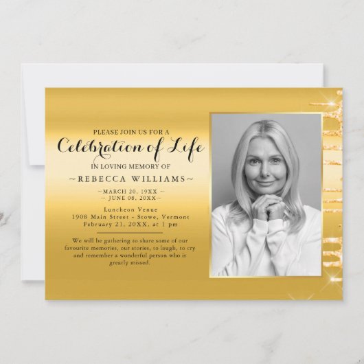 Elegant Golden Modern Foto Viering van het leven Kaart (Voorkant)
