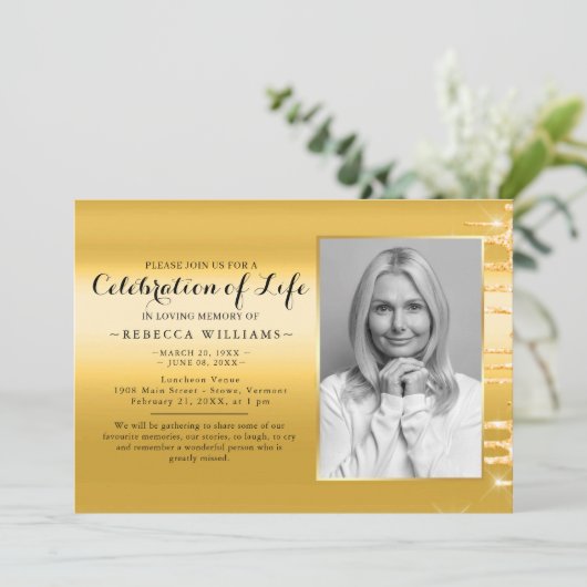Elegant Golden Modern Foto Viering van het leven Kaart (Staand voorkant)