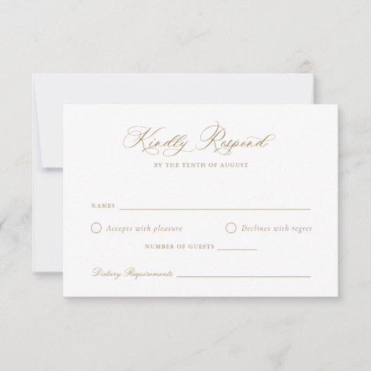 Elegant Golden Modern Script Wedding RSVP Kaart (Voorkant)