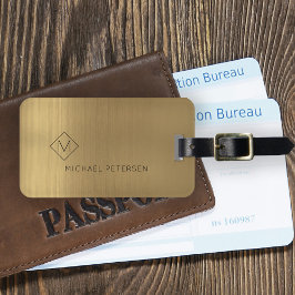 Elegant golden monogrammed name modern bagagelabel