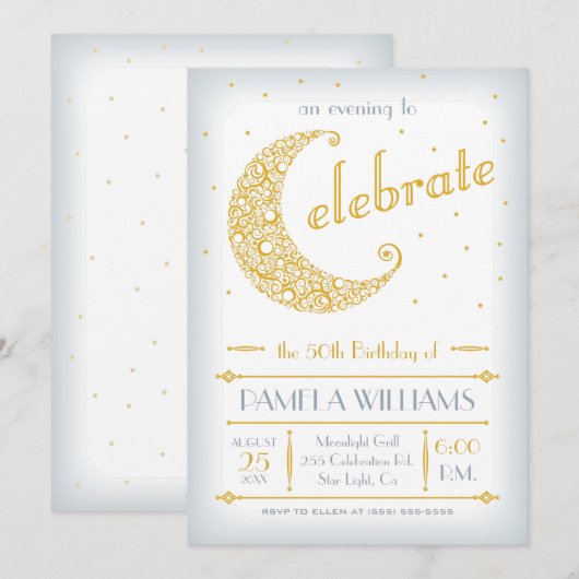 Elegant Golden Moon Celebration Kaart (Voorkant / Achterkant)