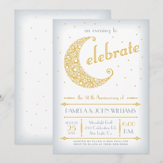 Elegant Golden Moon Celebration Kaart (Voorkant / Achterkant)