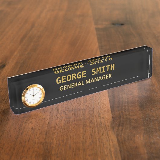 Elegant Golden Name Bord & klok Naambordje (Zijkant)