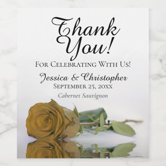 Elegant Golden Ochre Roos Weddenschap Bedankt Wijn Etiket (Enkel label)