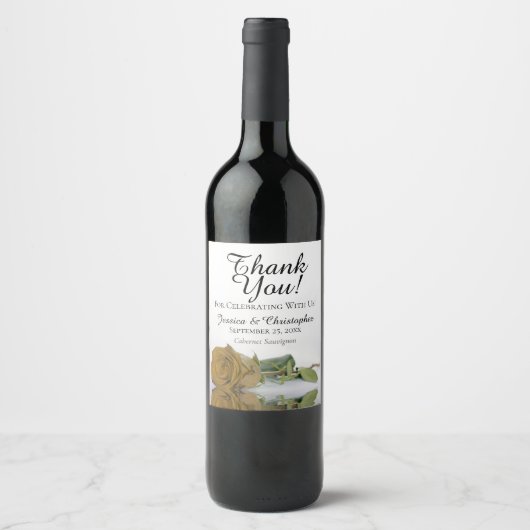 Elegant Golden Ochre Roos Weddenschap Bedankt Wijn Etiket (Voorkant)