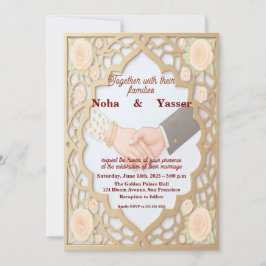 Elegant Golden Ornate Moroccan Indian Wedding Invi Kaart