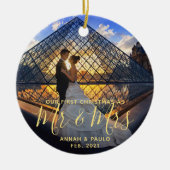 Elegant Golden Our First Kerstman Mr Mrs Photo Keramisch Ornament (Voorkant)