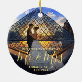Elegant Golden Our First Kerstman Mr Mrs Photo Keramisch Ornament (Achterkant)