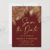 Elegant Golden Palm Branch Wedding Foto Save The Date (Voorkant)