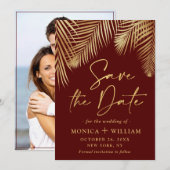 Elegant Golden Palm Branch Wedding Foto Save The Date (Voorkant / Achterkant)