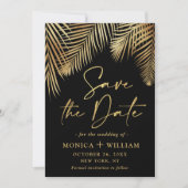 Elegant Golden Palm Branch Wedding Foto Save The Date (Voorkant)